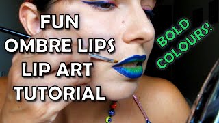 Ombre Lips Lip Art Tutorial Purple, Blue And Green Lipstick