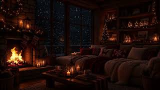Cozy Fireplace and Soft Piano | Relaxing Holiday Ambience with Snowfall for Deep Sleep