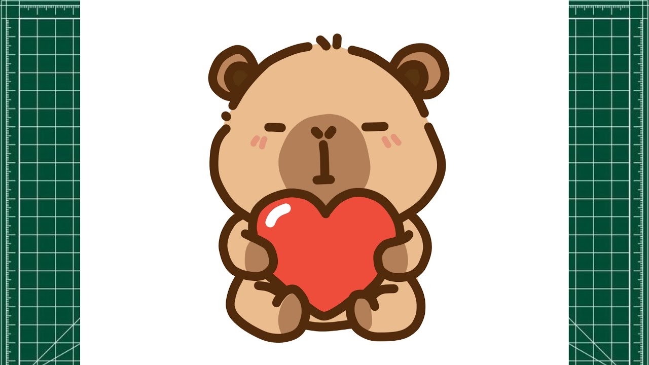 How to draw a cute capybara hugging a heart | kawaii drawing