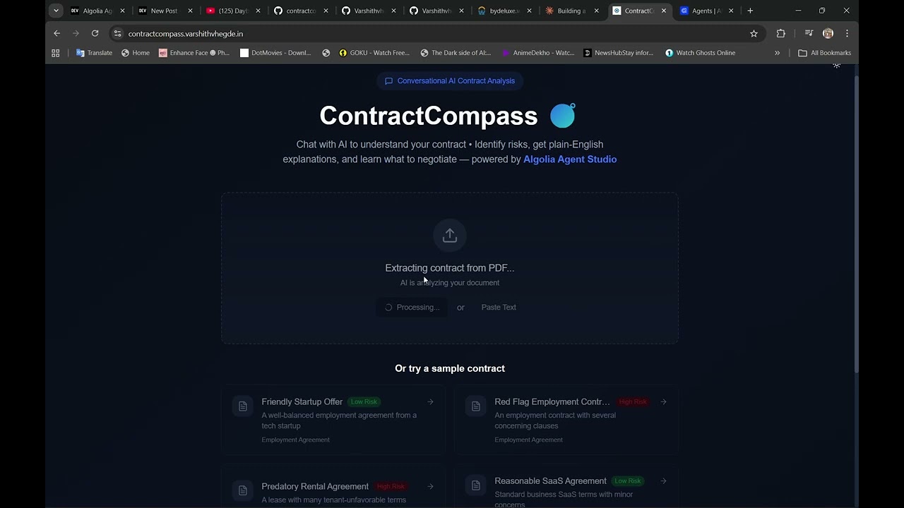 ContractCompass: AI Contract Analyzer That Speaks Plain English | Algolia Agent Studio Challenge