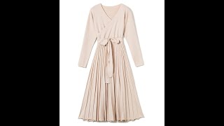 【大人気】カシュクールネックリブプリーツロングワンピース