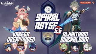 Spiral Abyss 5.6 - C0 Varesa Overloaded X C0 Alhaitham Quickbloom | Floor 12 Full Star