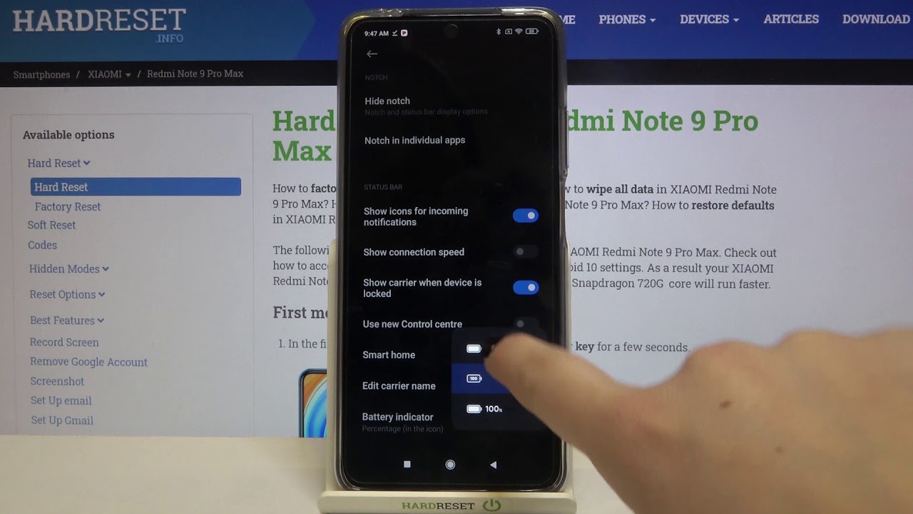 Xiaomi Redmi Note 9 Pro Max Check Current Battery Level Allow Battery Percentage Youtube