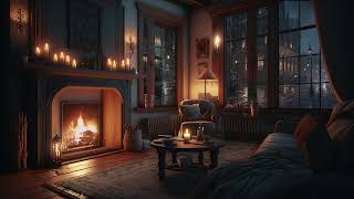 : Cozy Evening: Rain Outside, Fireplace, and Jazz for Relaxation |  : ,   