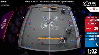 WAVE @WPI : Default Division - R16 #8-1 - 9909V & 62880A vs 2602K & 4478B - Auton + Driver
