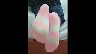 Femboy Showing His Feet In White And Pink Thigh Highs 3