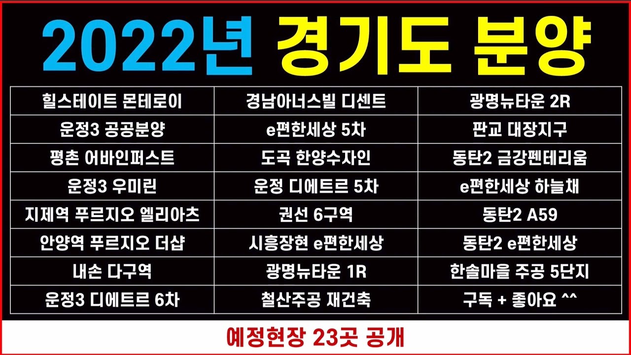 경기도 [2022년] 분양 예정현장 23곳 공개