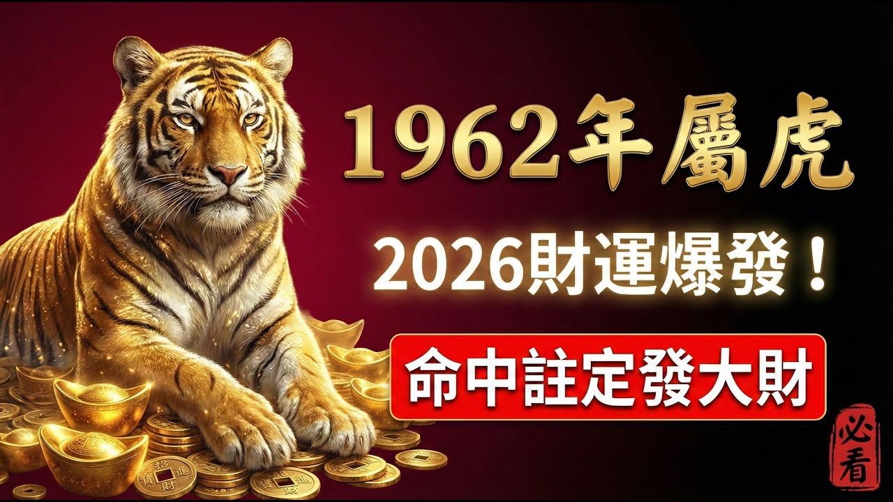 家裡有1962年的虎，請珍惜！他們是家裡的「活財神」！2026年財運爆發你想不到，命中註定發大財！#1962年屬虎 #生肖虎 #屬虎運勢 #2026年屬虎運勢 #生肖虎運勢 #偏財運 #壬寅虎 #財運