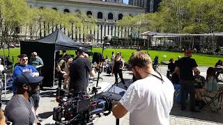 2019 Hilary Duff And Sutton Foster Younger Tv Show Filming In Bryant Park, Manhattan, Nyc