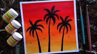 sunset beginners painting step coconut trees sinary
