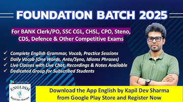 FOUNDATION BATCH 2025 For BANK, SSC, CDS, Defence & Other Exams English by Kapil Dev Sharma