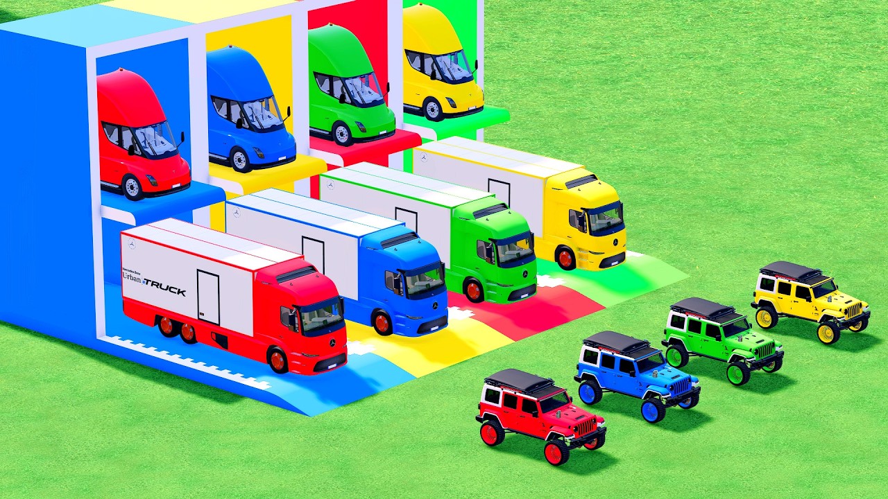 Garage with Colors - ALL MIXER TRUCK WITH DOUBLE FLATBED TRAILER TRUCK, IVECO, RENAULT, MERCEDES