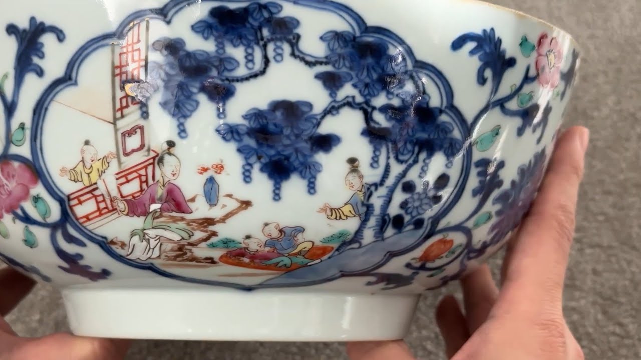 ●中国美術 大清乾隆年製 青花 染付 舟形置物 船 楼閣 唐子 黄布 桐箱入 海外捡漏13 外销瓷清乾隆青花广彩碗满大人纹潘趣碗- YouTube