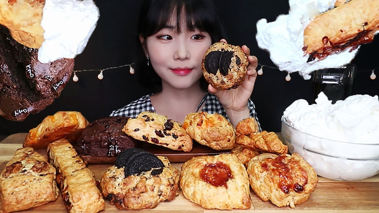 ASMR 스콘 10개, 생크림 듬뿍 디저트 먹방 Whipped Cream & SCONE DESSERT MUKBANG EATING SOUNDS スコーン