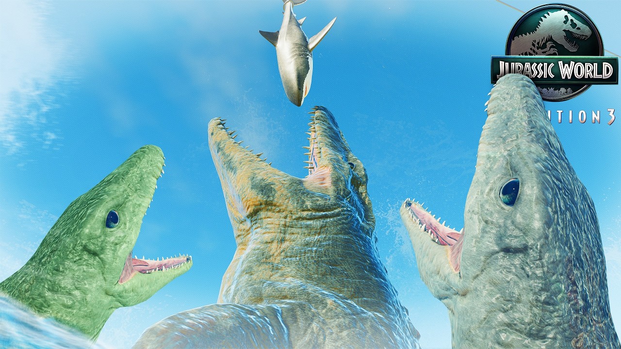 НОВЫЙ ВЫСТАВОЧНЫЙ МАТЕРИАЛ МОЗАЗАВРА: все милые анимации и битвы — Jurassic World Evolution 3 HD