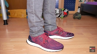 ultra boost uncaged burgundy on feet