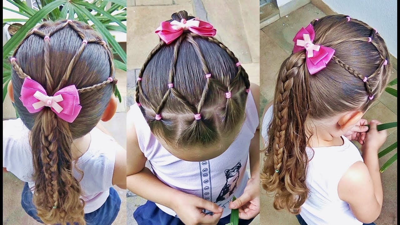 Penteado Infantil fácil com ligas e amarração para escola 