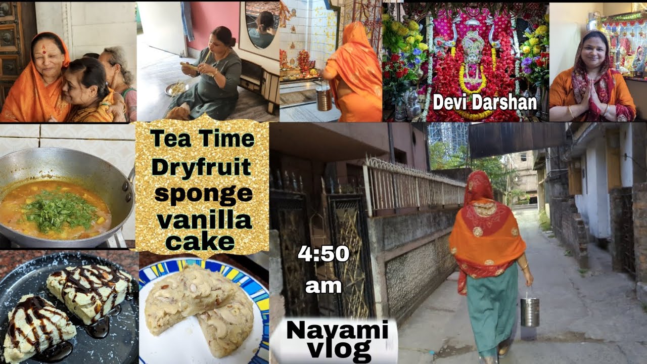 Navami Matarani Shringar 🙏 || 4 am To 4 pm Routine|| Tea Time Vanilla Dryfruit Sponge Cake ||