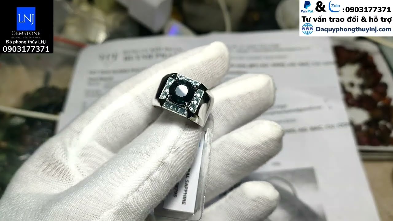 Cặp nhẫn vàng trắng 14k đá chủ Sapphire Phan Thiết... - youtube