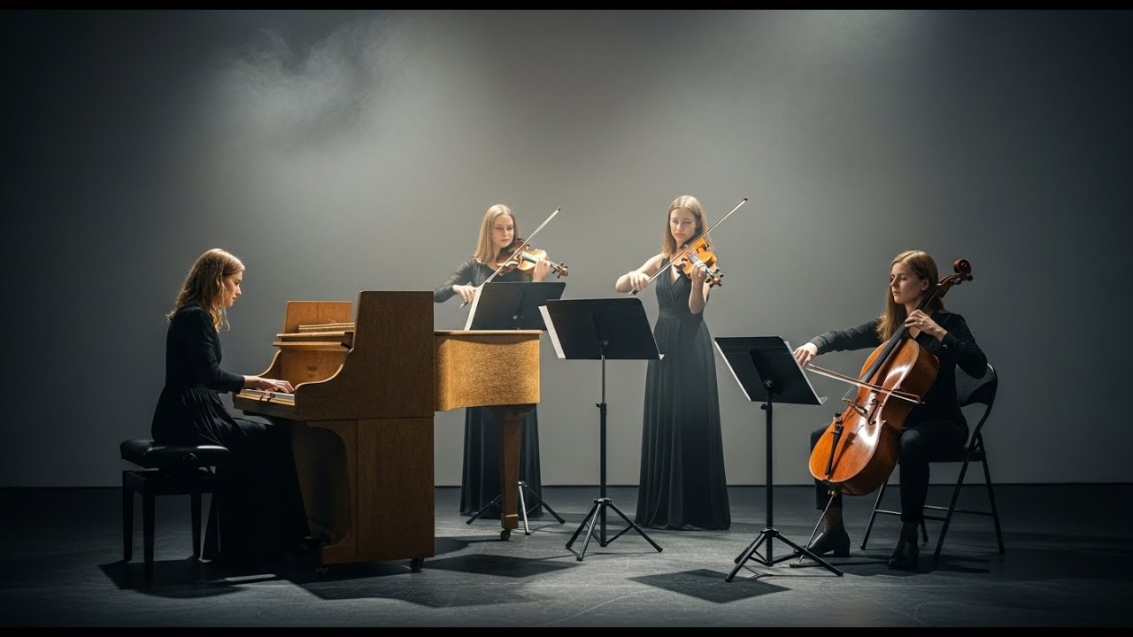 Llueve Música De Piano Y Cuerdas En La Noche Serena Para Un Café De Silencio Y Meditación