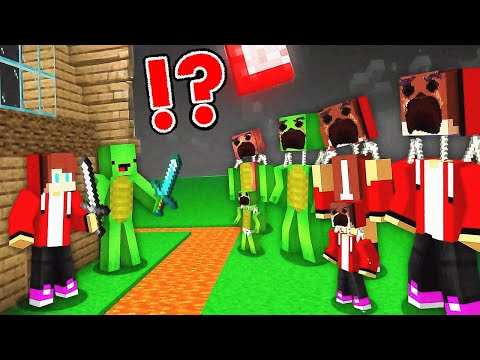 JJ and Mikey's Security Base vs Scary FAKE Family Army Battle in Minecraft survive Maizen