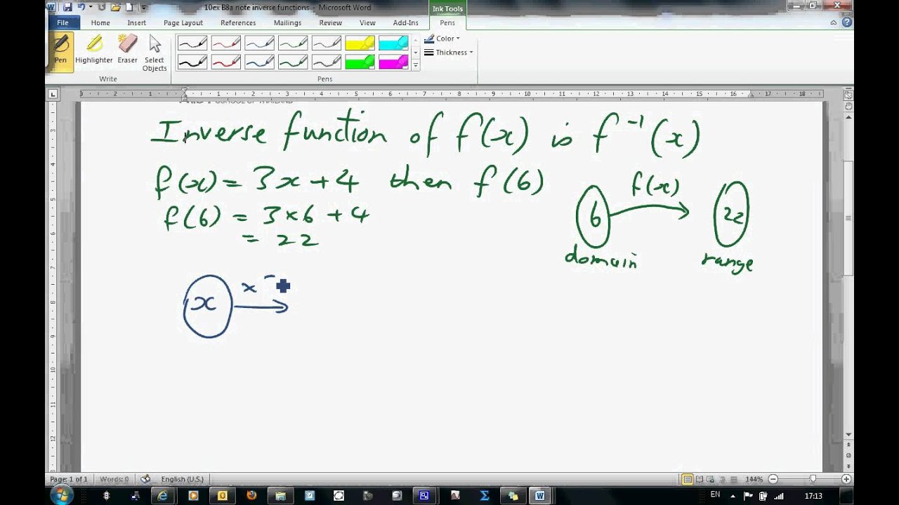 Note Inverse 10ex B8a note inverse linear function 1 - YouTube