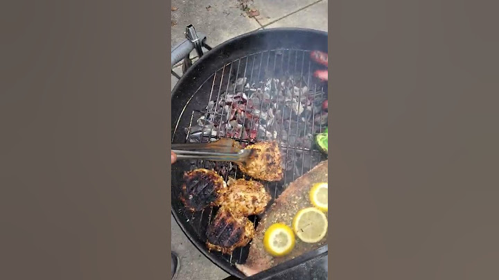 cooking on the weber 22" grill! salmon peppers steak chicken