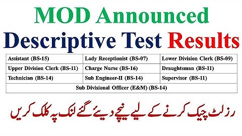 MOD Announced Descriptive Test Results | Assistant, UDC, LDC, Supervisor, Charge Nurse, SDO | MOD |