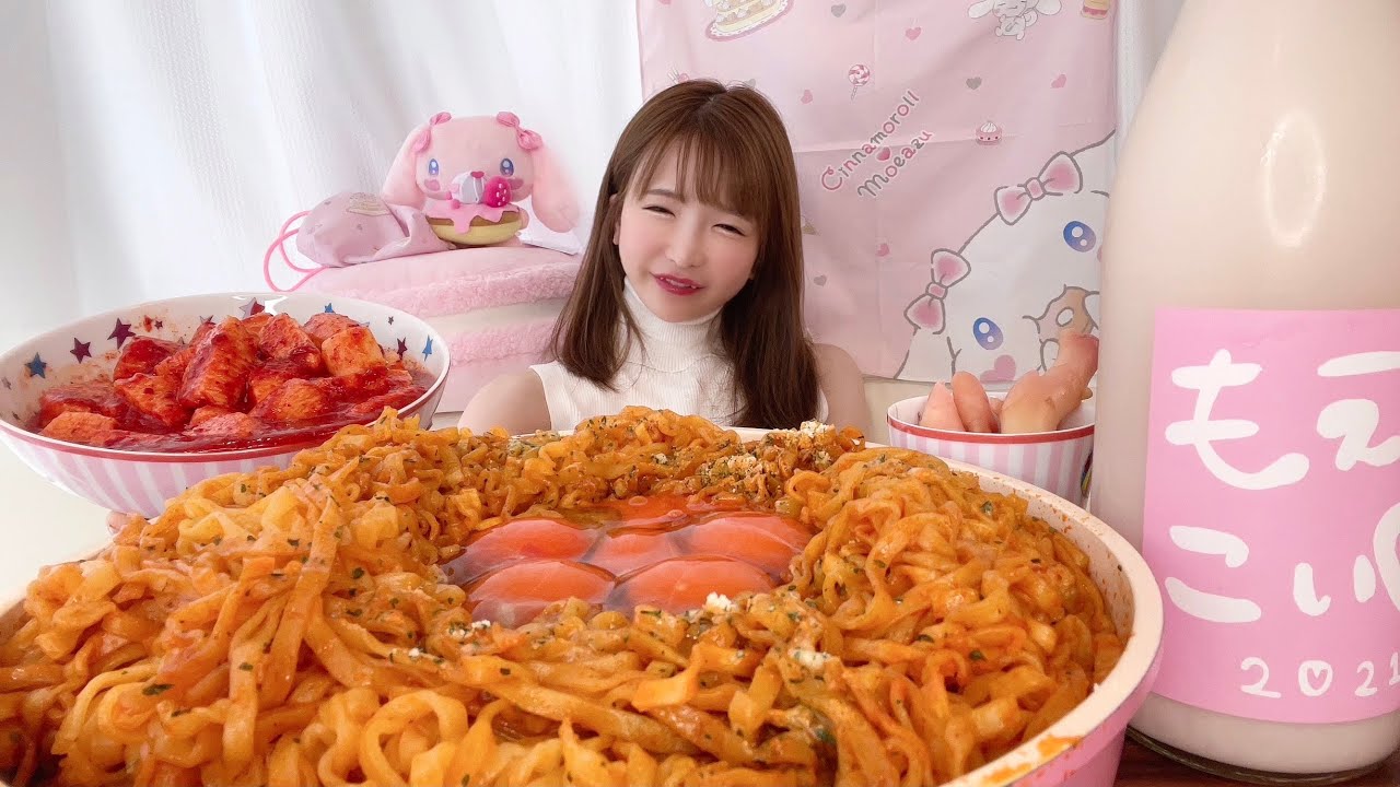 【大食い】カルボプルダックポックンミョン激辛韓国麺【もえあず】