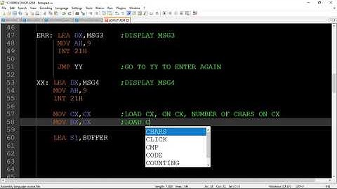 An 8086 assembly language program to convert lowercase strings to uppercase using MOV AH,1/INT 21H
