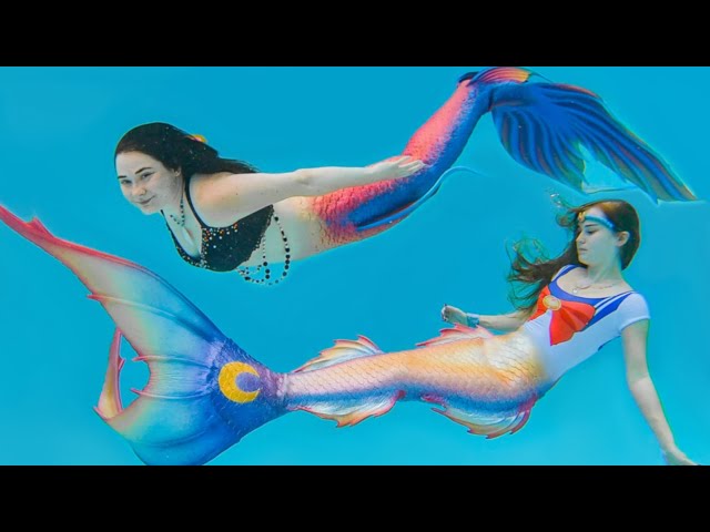 TWO MERMAIDS swimming in SILICONE MERMAID TAILS! 