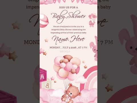Verticle Eng Pink Watercolor Baby Shower Invitation P2010