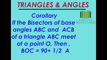 Class 9 –Triangles & Angles-RD Sharma- Pg 11.2, Corollary , ∠ BOC = 90+ 1/2 ∠ A