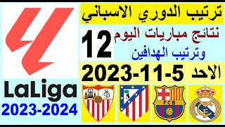 ترتيب الدوري الاسباني وترتيب الهدافين الجولة 12 اليوم الاحد 5-11-2023 - نتائج مباريات اليوم