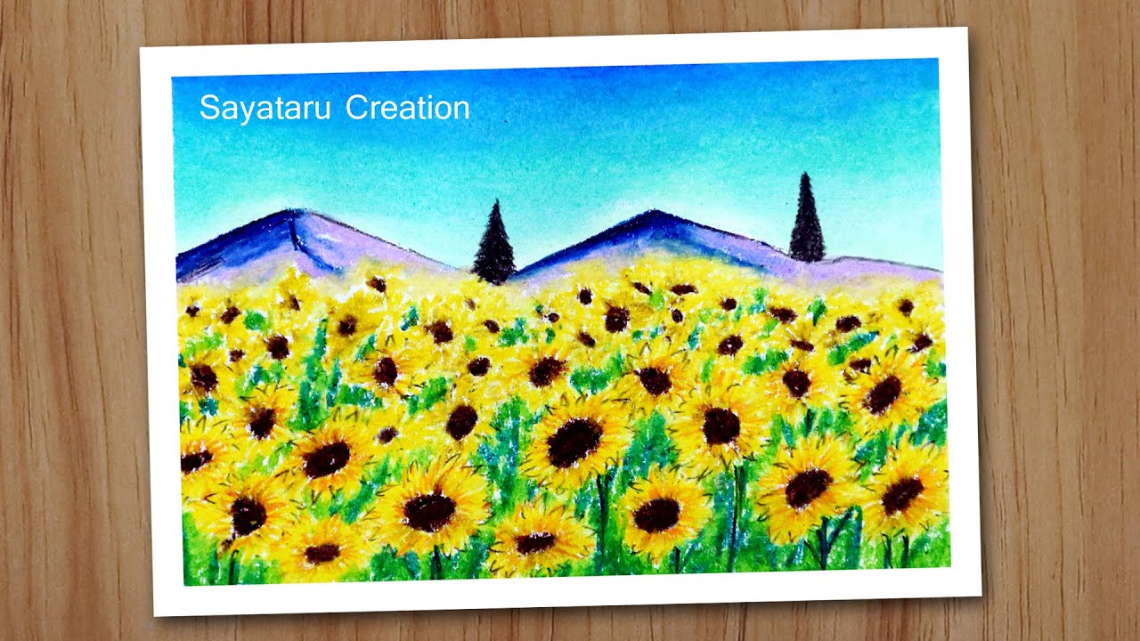 How To Draw Sunflower Field With Oil Pastels Oil Pastel Drawing For Beginners Youtube