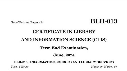 Blii 013 previous year question paper june 2024 |  blii 013 information sources and library services