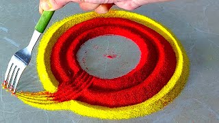 Navratri/Diwali rangolis using fork/easy and beautiful rangoli designs for festivals/flower rangolis