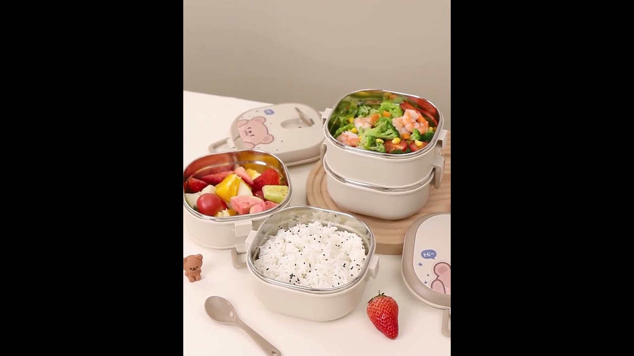 304 Stainless Steel Insulated Lunch Box With Spoon Stackable Portable Bento Box Multi-layer