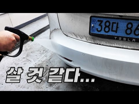 참혹할 정도로 더러워진 <strong>흰색</strong> 테슬라 색상 돌려주기