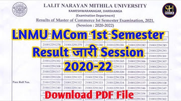 LNMU Pg First Semester Result जारी। MCom 1st Result जारी Session 2020-22