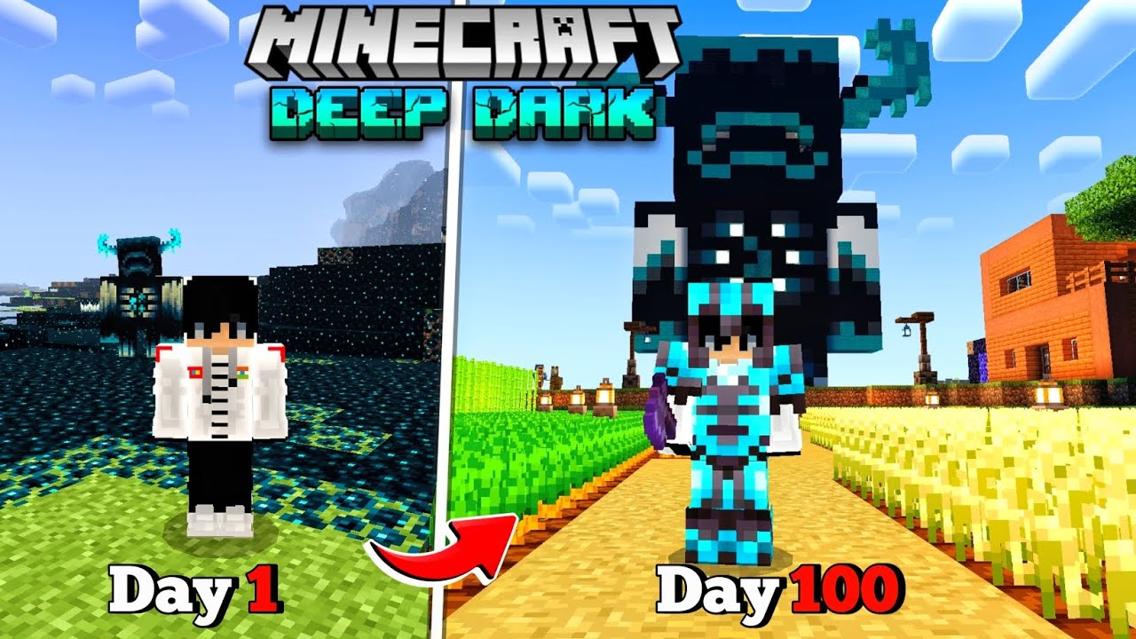 I Survived 100 Days in DEEP DARK Only World In Minecraft MCPE 😰 ...