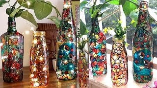 Glass Bottle Painting l How to use glass colours on bottle