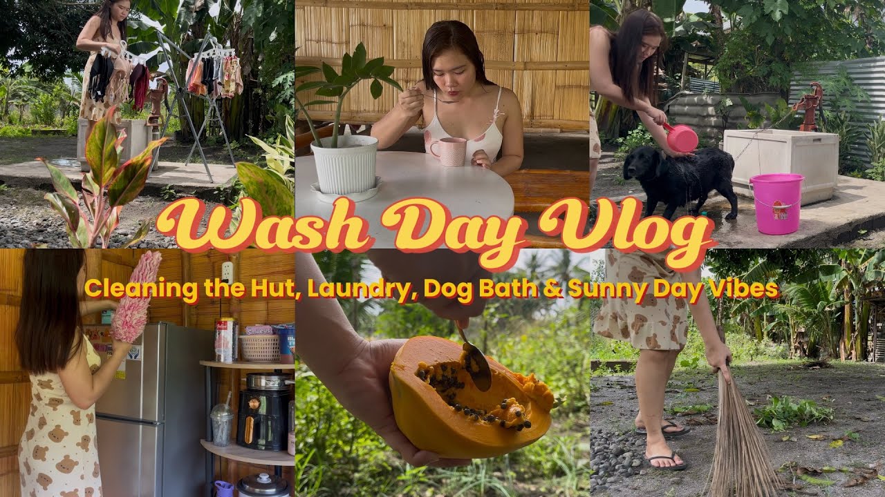 Wash Day Vlog | Cleaning the Hut, Laundry, Dog Bath & Sunny Day Vibes ☀️🐶
