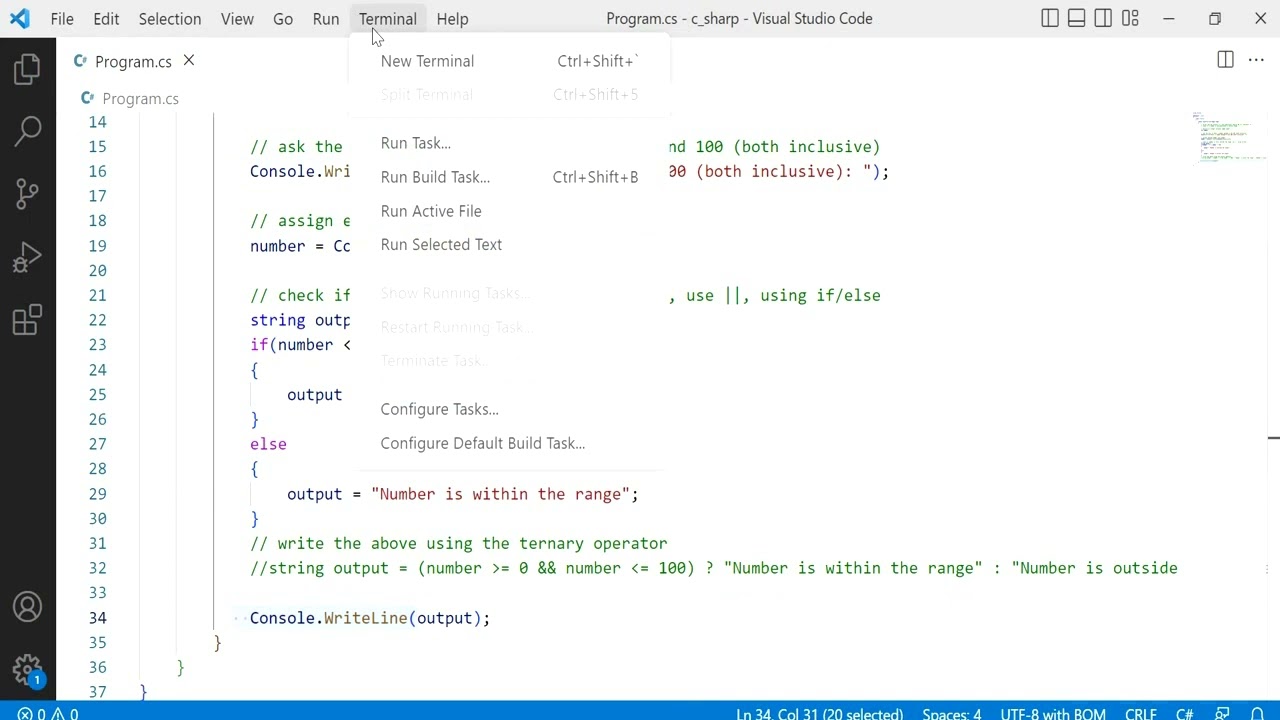 C#26: Use the ternary (?:) and OR (||) operators to check if a number ...