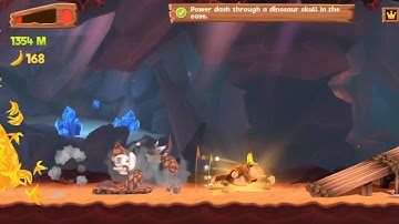 Banana Kong 2 Power dash through a dinosaur skull in the cave (In One Run)