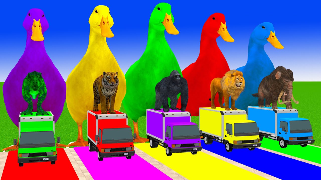 Long Slide Game with Cow Elephant Gorilla Hippopotamus Tiger 3d Animal Game Funny 3d Animals