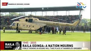 Military aircraft carrying the body of Raila Odinga lands at Mamboleo Grounds in Kisumu under tight