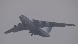 Volga-Dnepr Airlines Ilyushin Il-76 takeoff in fog