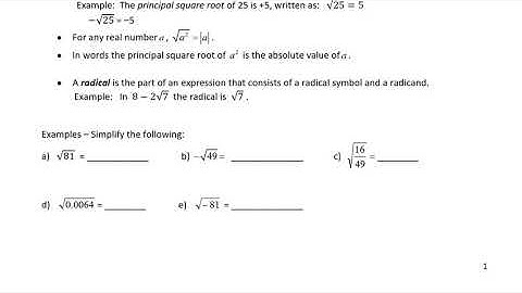 Radical Expressions Functions and Models Part 1 of 6
