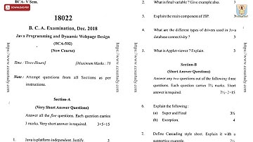 BCA 5TH SEM JAVA PROGRAMMING AND DYNAMIC WEBPAGE DESIGN DEC 2018 | CCSU